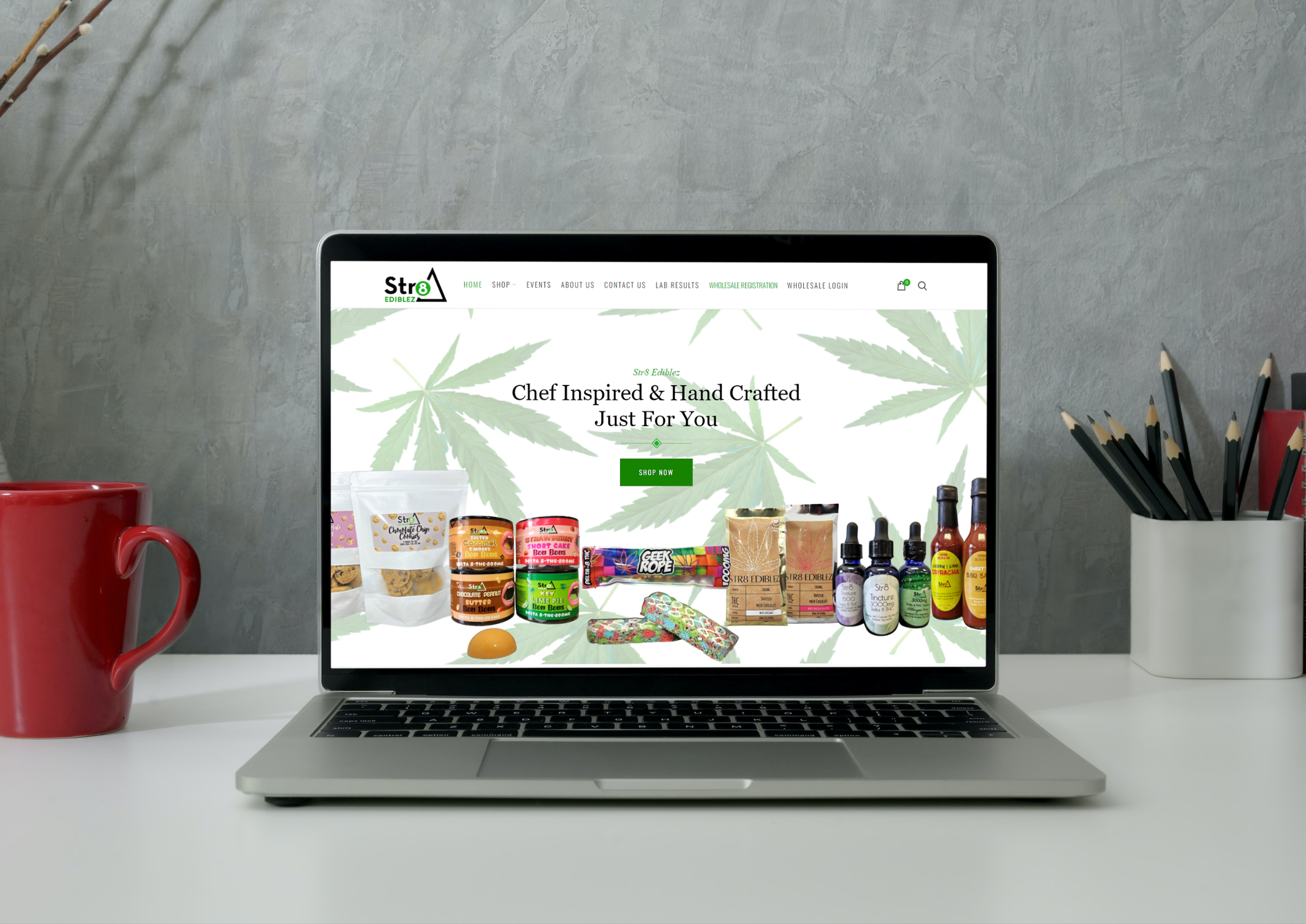 Str8 Ediblez's website on laptop for smoke shop web design portfolio